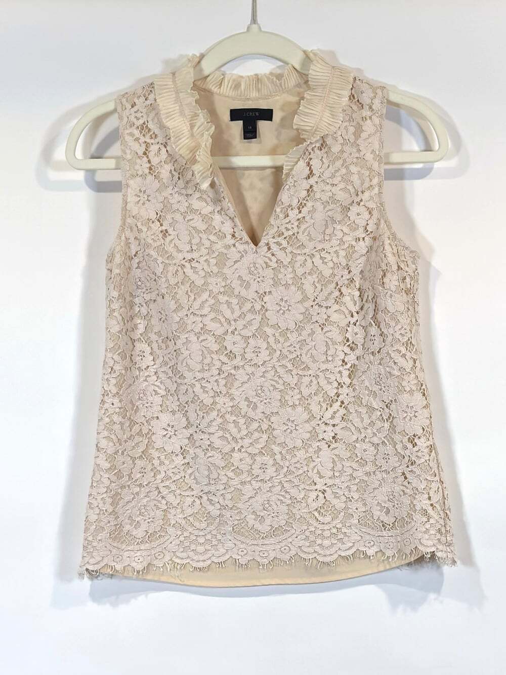J Crew Cream Lace Tank Blouse Ruffle Collar - Size XS